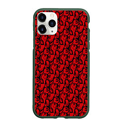 Чехол iPhone 11 Pro матовый Красные психоделический смайлы, цвет: 3D-темно-зеленый