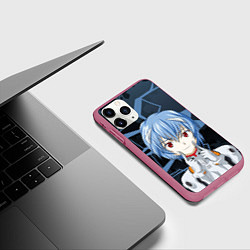 Чехол iPhone 11 Pro матовый Евангелион - пилот Рей Аянами, цвет: 3D-малиновый — фото 2