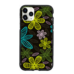 Чехол iPhone 11 Pro матовый MULTICOLORED TRANSPARENT FLOWERS, цвет: 3D-черный