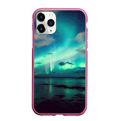 Чехол iPhone 11 Pro матовый Aurora borealis, цвет: 3D-малиновый