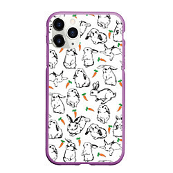 Чехол iPhone 11 Pro матовый Зайцы с морковками, цвет: 3D-фиолетовый