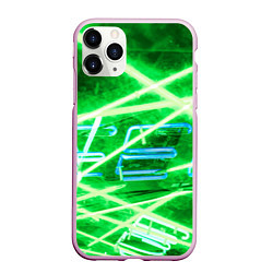 Чехол iPhone 11 Pro матовый Неоновые лучи и буквы - Зелёный