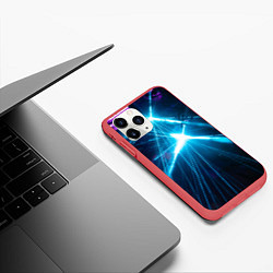 Чехол iPhone 11 Pro матовый Неоновые лазеры во тьме - Голубой, цвет: 3D-красный — фото 2