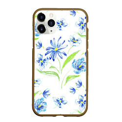Чехол iPhone 11 Pro матовый Цветы Синие Нарисованные Карандашами