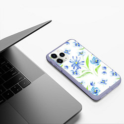 Чехол iPhone 11 Pro матовый Цветы Синие Нарисованные Карандашами, цвет: 3D-светло-сиреневый — фото 2