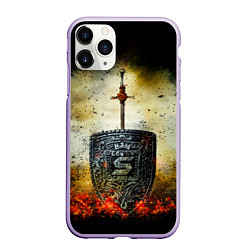 Чехол iPhone 11 Pro матовый Skillet щит и меч, цвет: 3D-светло-сиреневый