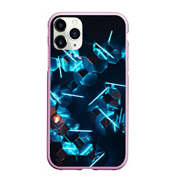 Чехол iPhone 11 Pro матовый Неоновые фигуры с лазерами - Голубой, цвет: 3D-розовый