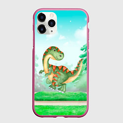 Чехол iPhone 11 Pro матовый Маленький Динозаврик, цвет: 3D-малиновый