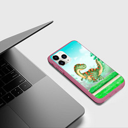Чехол iPhone 11 Pro матовый Маленький Динозаврик, цвет: 3D-малиновый — фото 2