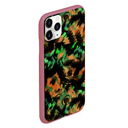 Чехол iPhone 11 Pro матовый Зелено-оранжевый осенний абстрактный узор, цвет: 3D-малиновый — фото 2