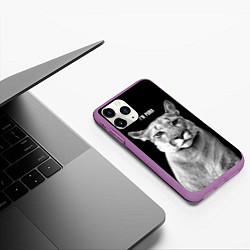 Чехол iPhone 11 Pro матовый Смотрящая пума, цвет: 3D-фиолетовый — фото 2