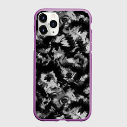 Чехол iPhone 11 Pro матовый Черно-белый абстрактный камуфляж, цвет: 3D-фиолетовый