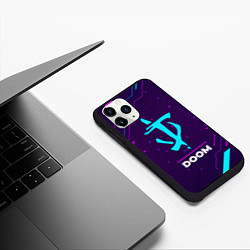 Чехол iPhone 11 Pro матовый Символ Doom в неоновых цветах на темном фоне, цвет: 3D-черный — фото 2