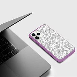 Чехол iPhone 11 Pro матовый Цветочки черные на белом, цвет: 3D-фиолетовый — фото 2