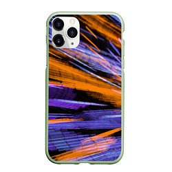 Чехол iPhone 11 Pro матовый Неоновые прерывающиеся линии - Оранжевый и фиолето, цвет: 3D-салатовый