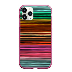 Чехол iPhone 11 Pro матовый Multicolored thin stripes Разноцветные полосы, цвет: 3D-малиновый