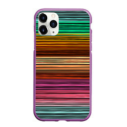 Чехол iPhone 11 Pro матовый Multicolored thin stripes Разноцветные полосы, цвет: 3D-фиолетовый