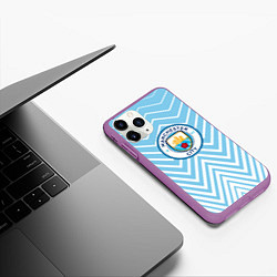Чехол iPhone 11 Pro матовый Манчестер сити белые волну, цвет: 3D-фиолетовый — фото 2