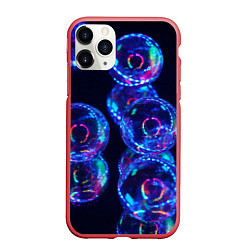 Чехол iPhone 11 Pro матовый Неоновые сюрреалистичные пузыри - Синий, цвет: 3D-красный