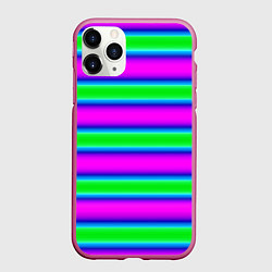 Чехол iPhone 11 Pro матовый Зеленый и фиолетовые яркие неоновые полосы striped, цвет: 3D-малиновый