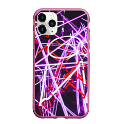 Чехол iPhone 11 Pro матовый Неоновые хаотичные линии и буквы - Розовый, цвет: 3D-малиновый