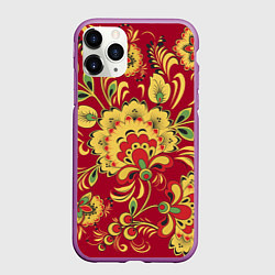 Чехол iPhone 11 Pro матовый Хохломская Роспись Цветы На красном Фоне, цвет: 3D-фиолетовый