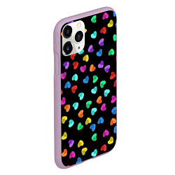 Чехол iPhone 11 Pro матовый Сердечки разноцветные на черном, цвет: 3D-сиреневый — фото 2