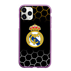 Чехол iPhone 11 Pro матовый Real madrid соты, цвет: 3D-фиолетовый