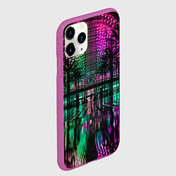 Чехол iPhone 11 Pro матовый Неоновое здание ночью - Розовый, цвет: 3D-фиолетовый — фото 2