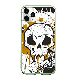 Чехол iPhone 11 Pro матовый Череп на стене и краски - Жёлтый, цвет: 3D-салатовый