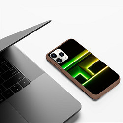 Чехол iPhone 11 Pro матовый Неоновые фигуры и линии - Зелёный и жёлтый, цвет: 3D-коричневый — фото 2