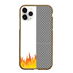 Чехол iPhone 11 Pro матовый Шахматаня клетка с огнём
