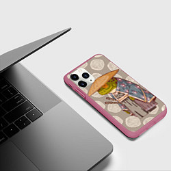 Чехол iPhone 11 Pro матовый Самурай-лягушка воин, цвет: 3D-малиновый — фото 2