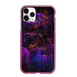 Чехол iPhone 11 Pro матовый Неоновые лучи и листья - Фиолетовый