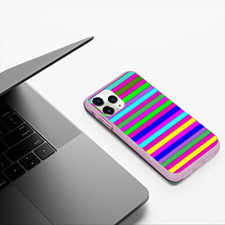 Чехол iPhone 11 Pro матовый Multicolored neon bright stripes, цвет: 3D-розовый — фото 2