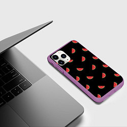 Чехол iPhone 11 Pro матовый Арбузик паттерн, цвет: 3D-фиолетовый — фото 2