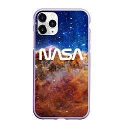 Чехол iPhone 11 Pro матовый Лого NASA и Туманность Киля, цвет: 3D-светло-сиреневый