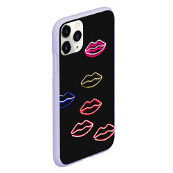 Чехол iPhone 11 Pro матовый Неоновое множество губ - Красный, цвет: 3D-светло-сиреневый — фото 2