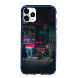 Чехол iPhone 11 Pro матовый Неоновый мрачный город - Тёмно-зелёный, цвет: 3D-тёмно-синий