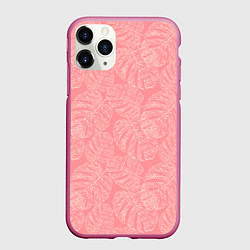 Чехол iPhone 11 Pro матовый Бежевые листья монстеры на розовом, цвет: 3D-малиновый