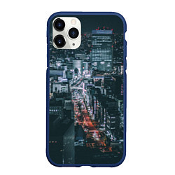 Чехол iPhone 11 Pro матовый Ночные улицы города с высоты - Белый, цвет: 3D-тёмно-синий