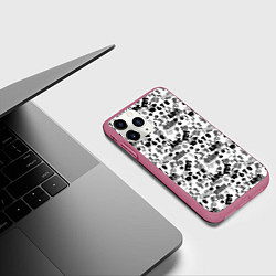 Чехол iPhone 11 Pro матовый Black and white alphabet and numbers, цвет: 3D-малиновый — фото 2