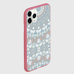 Чехол iPhone 11 Pro матовый Коралловый и серо-голубой, мандала, цвет: 3D-малиновый — фото 2