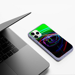 Чехол iPhone 11 Pro матовый Неоновые абстрактные волнообразные огни - Зелёный, цвет: 3D-светло-сиреневый — фото 2