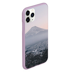Чехол iPhone 11 Pro матовый Туманные горы и деревья утром, цвет: 3D-сиреневый — фото 2