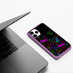 Чехол iPhone 11 Pro матовый League Of Legends неон - Arcane logo, цвет: 3D-фиолетовый — фото 2