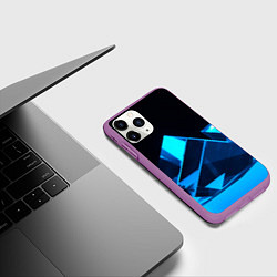 Чехол iPhone 11 Pro матовый Неоновые объёмный куб - Синий, цвет: 3D-фиолетовый — фото 2