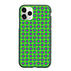 Чехол iPhone 11 Pro матовый Фиолетовые кружочки на зеленом фоне, цвет: 3D-темно-зеленый