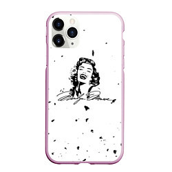 Чехол iPhone 11 Pro матовый МЭРЛИН МОНРО - ЧЕРНЫЕ БРЫЗГИ, цвет: 3D-розовый