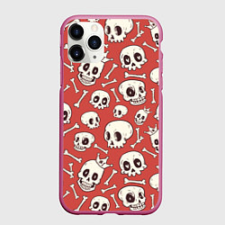 Чехол iPhone 11 Pro матовый Черепа на красном фоне, цвет: 3D-малиновый